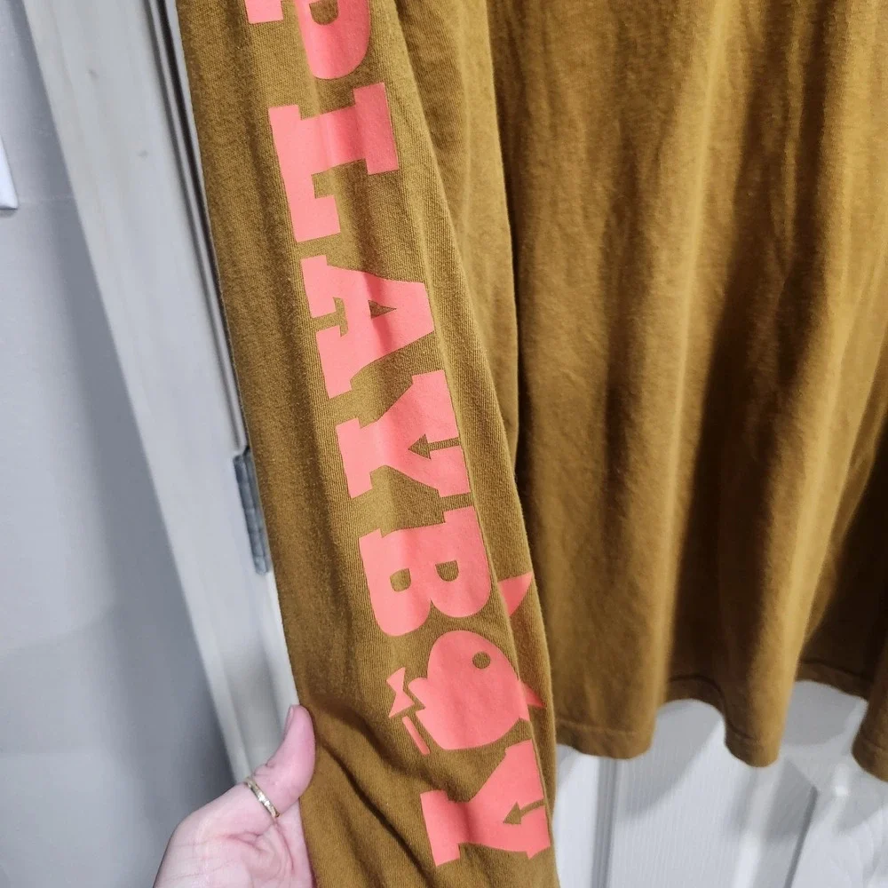 Playboy by PacSun‎ Long Sleeve T Shirt XL Brown Pink Logo Graphic Tee